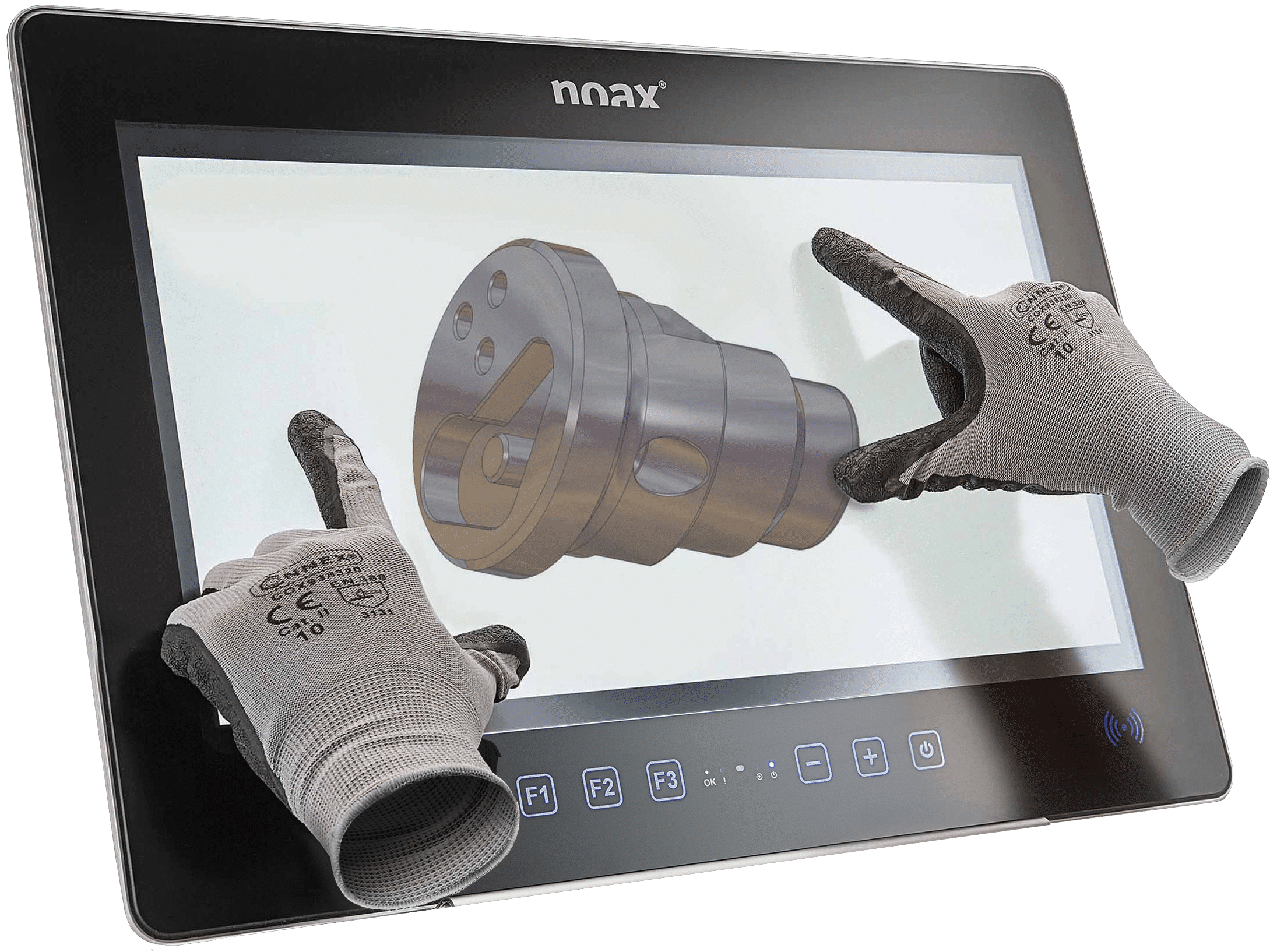 Two hands touching a noax device